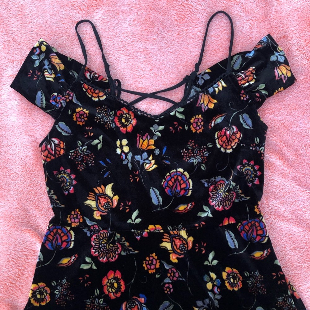 Black, Floral Fit & Flare Dress